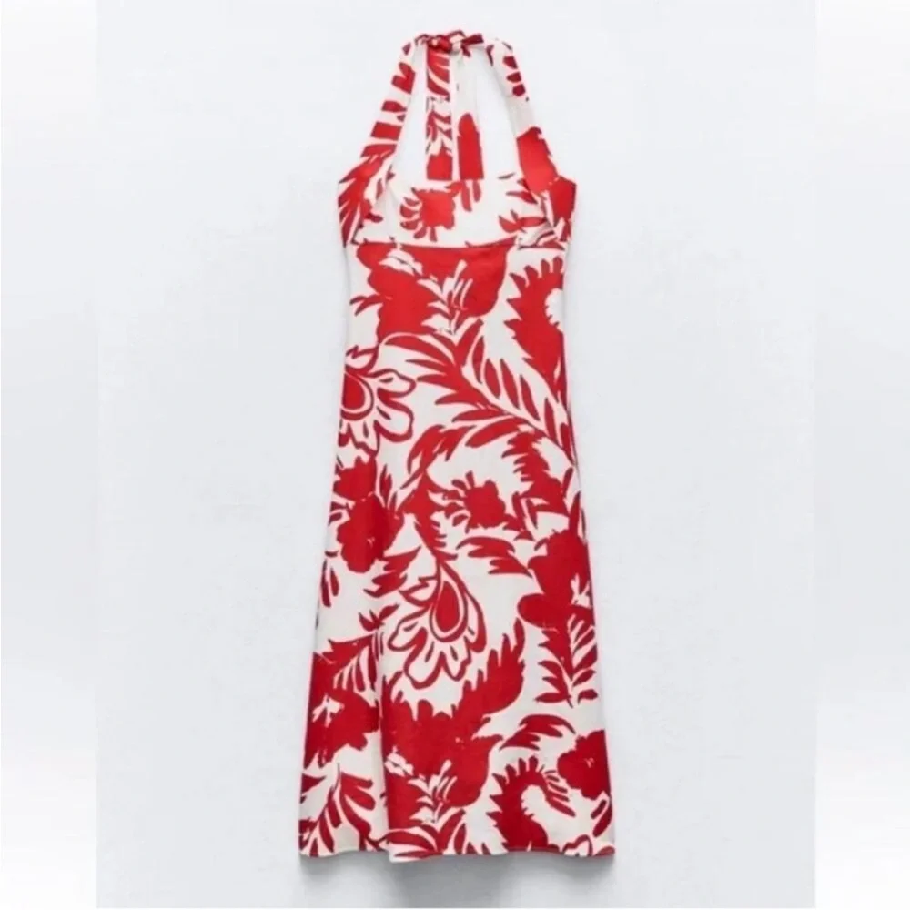Zara Floral Linen Blend Halter Dress - Picture 2 of 11